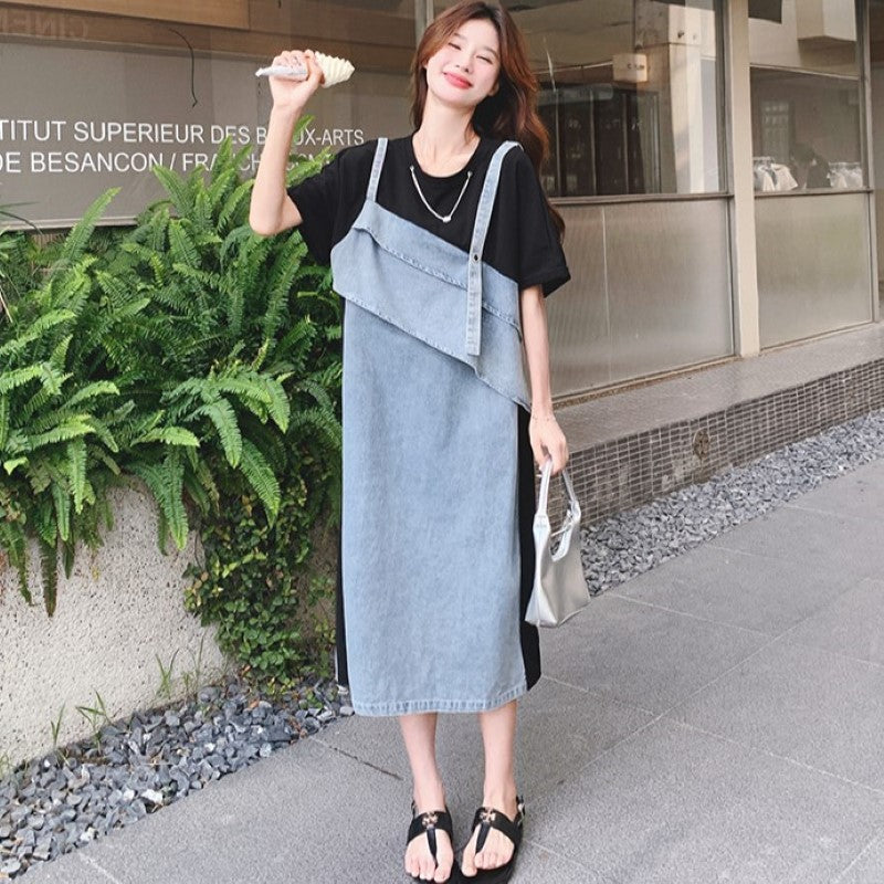 Tシャツ×デニムフェイクワンピース