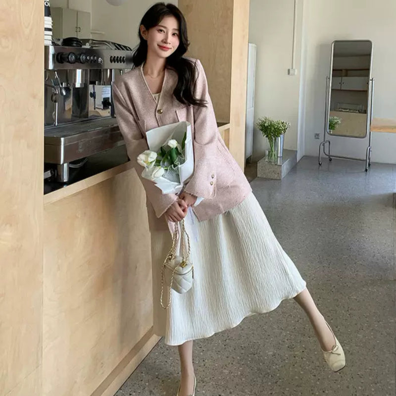 エレガントノーカラーツイードジャケット(3colors)