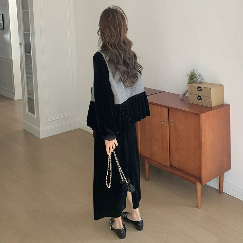 エレガンスベルベットベスト×トップス×スカート3点セット