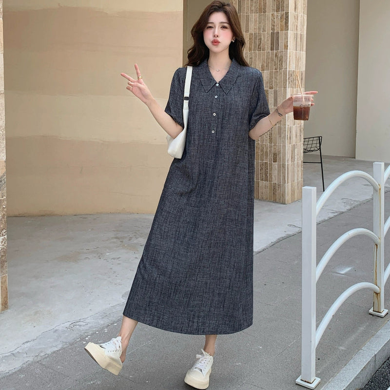 グレーハーフスリーブシャツワンピース