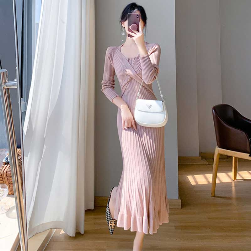 ツイストリブニットワンピース(4colors)