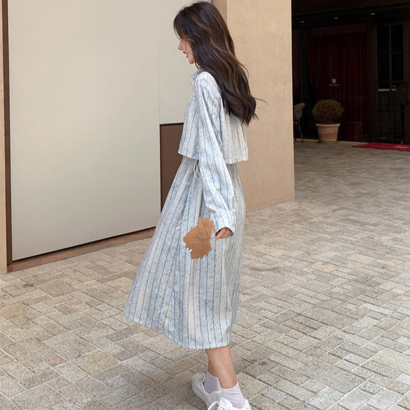 サイドドロストストライプシャツワンピース