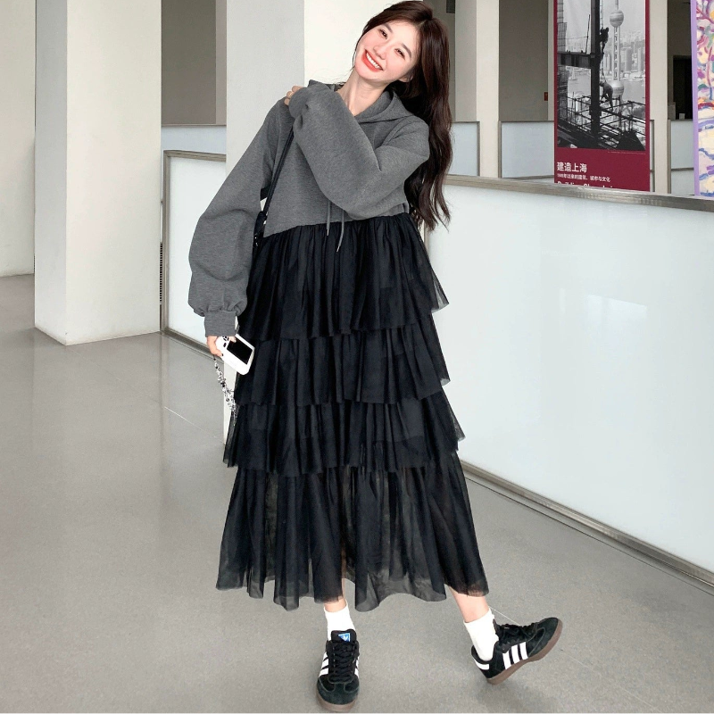 チュールドッキングパーカーワンピース