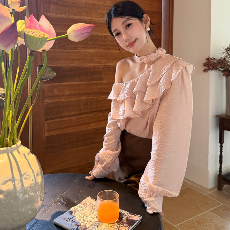 ワンショルダーフリルカラーブラウス(3colors)