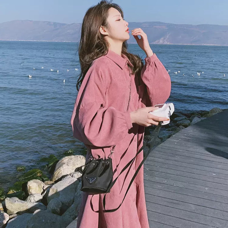 コーデュロイショート丈ワンピース