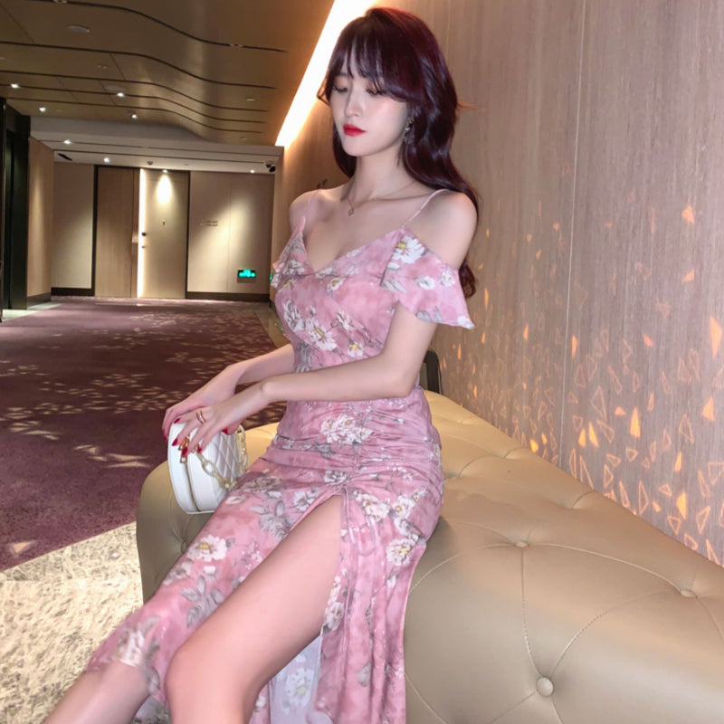 シフォンフラワープリントドレス