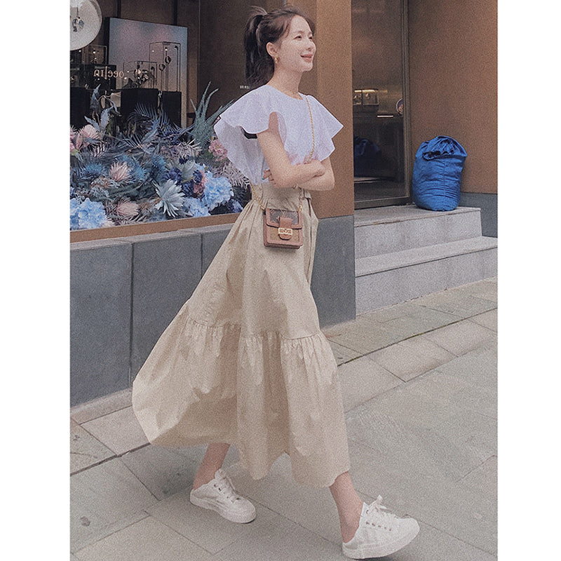 フリルスリーブバイカラーワンピース(2colors)