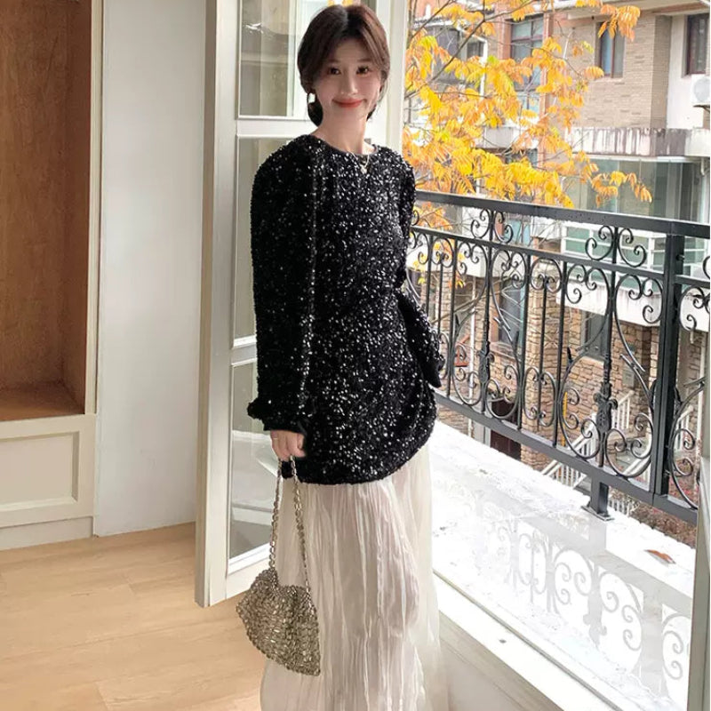 ラメトップス×ワッシャースカートドッキングワンピース