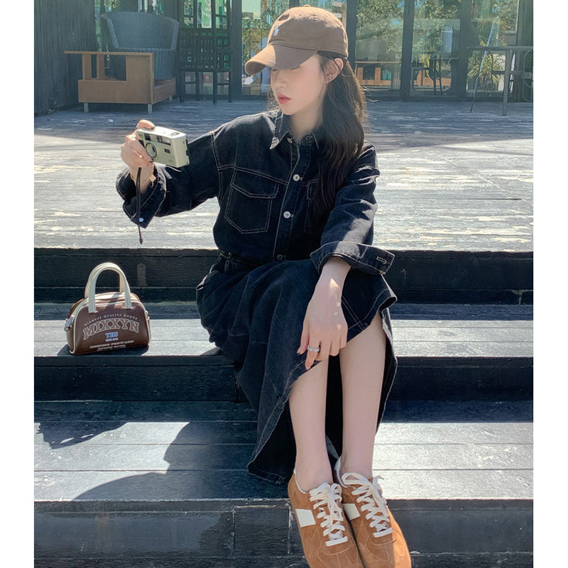 デニムロングシャツワンピース