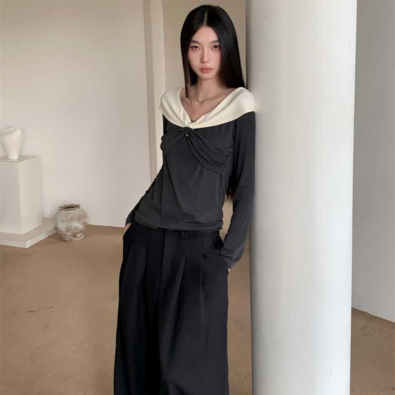 バイカラーレープネックカットソー