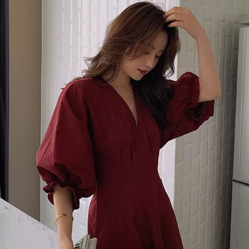 パフスリーブフレアワンピース(2colors)