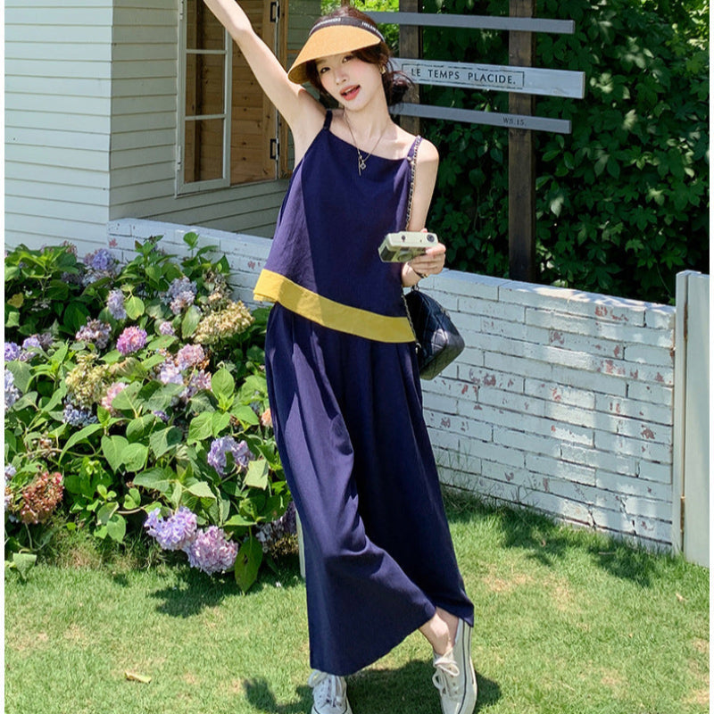 バイカラーキャミソール×ワイドパンツセットアップ
