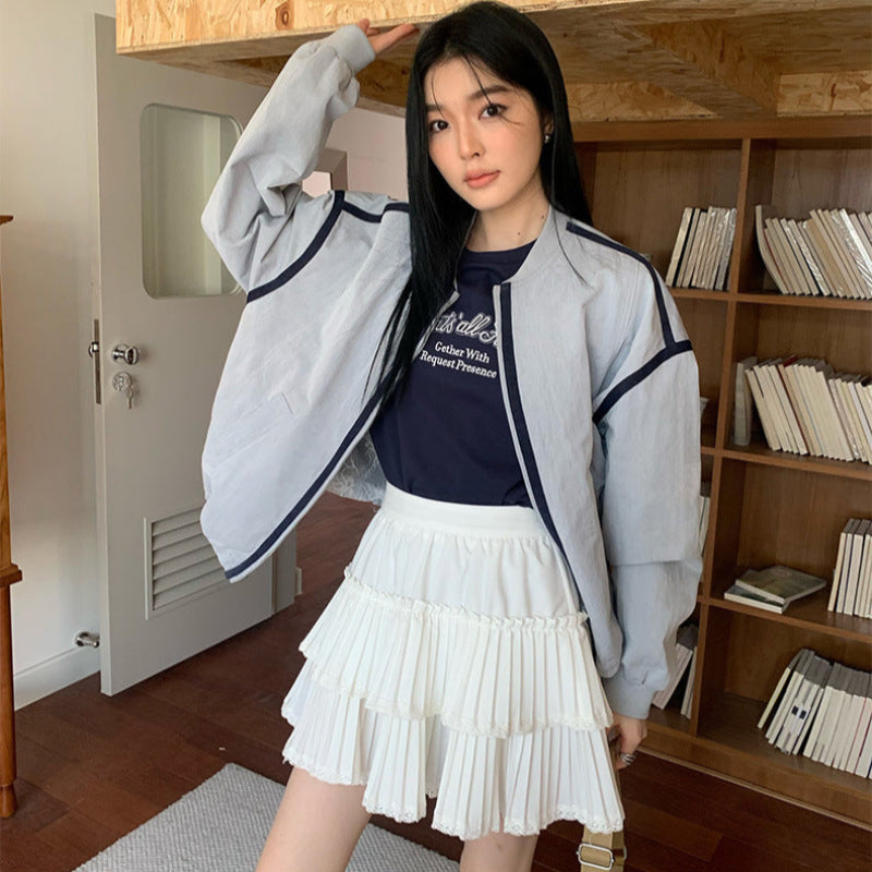 ショール付フロントロゴTシャツ(3colors)