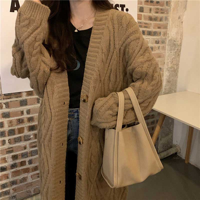 ケーブル編みロングニットカーディガン(4colors)