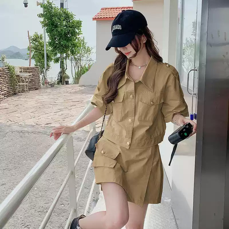 ミリタリーショート丈ジャケット×スカートセット