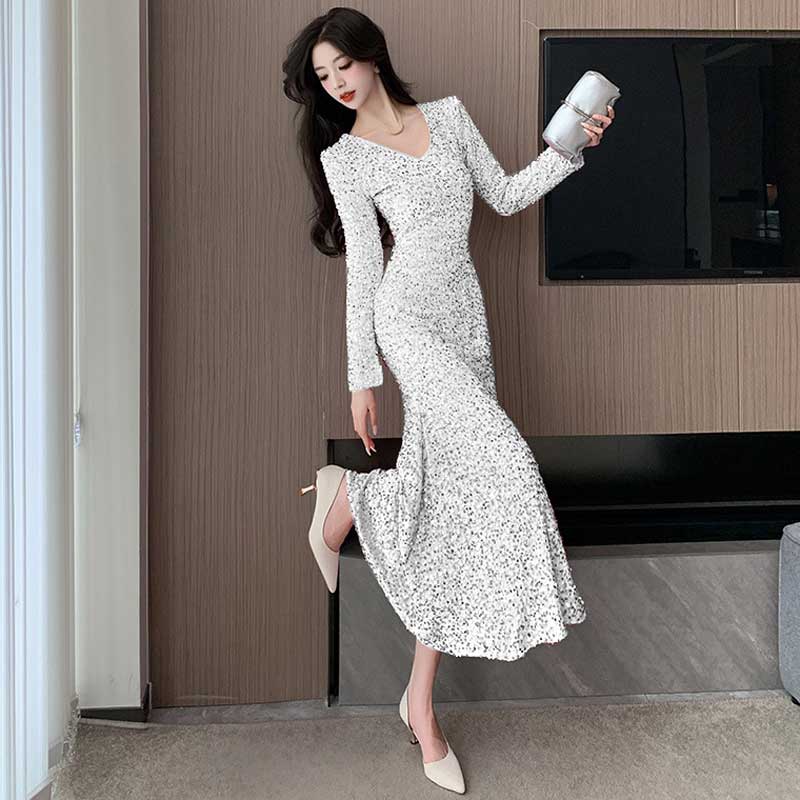 スパンコールフレアワンピース(5colors)