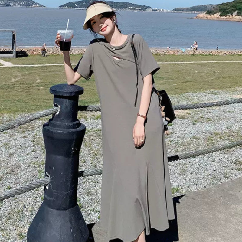 アシンメトリーTシャツワンピース(2colors)