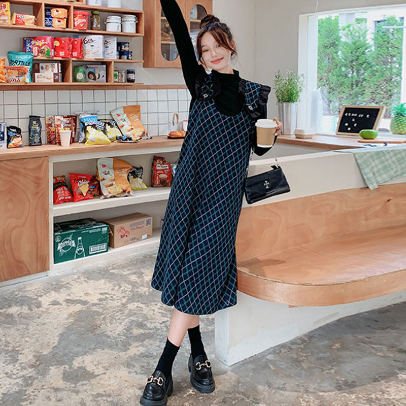 Aラインチェック柄ジャンパースカート(2colors)