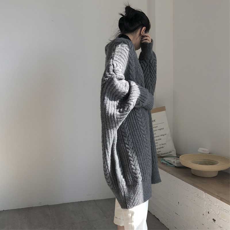 ケーブル編みロングニットカーディガン(2colors)