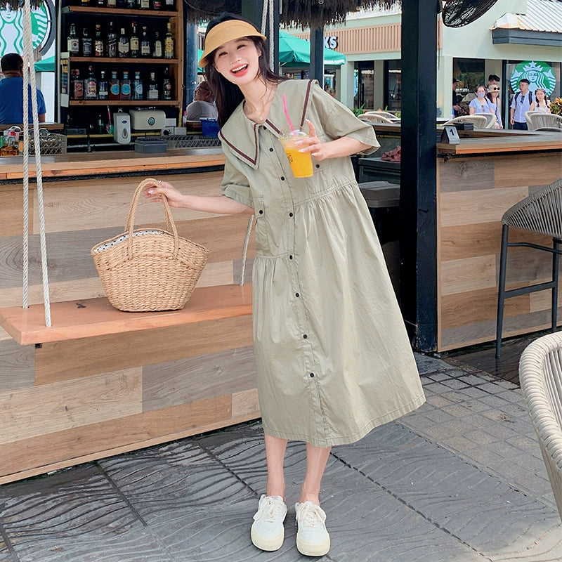 ビッグカラーアシンメトリーデザインワンピース
