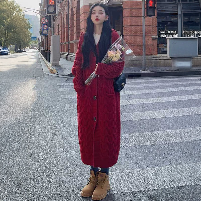 フーデッドケーブルロングカーディガン(5colors)