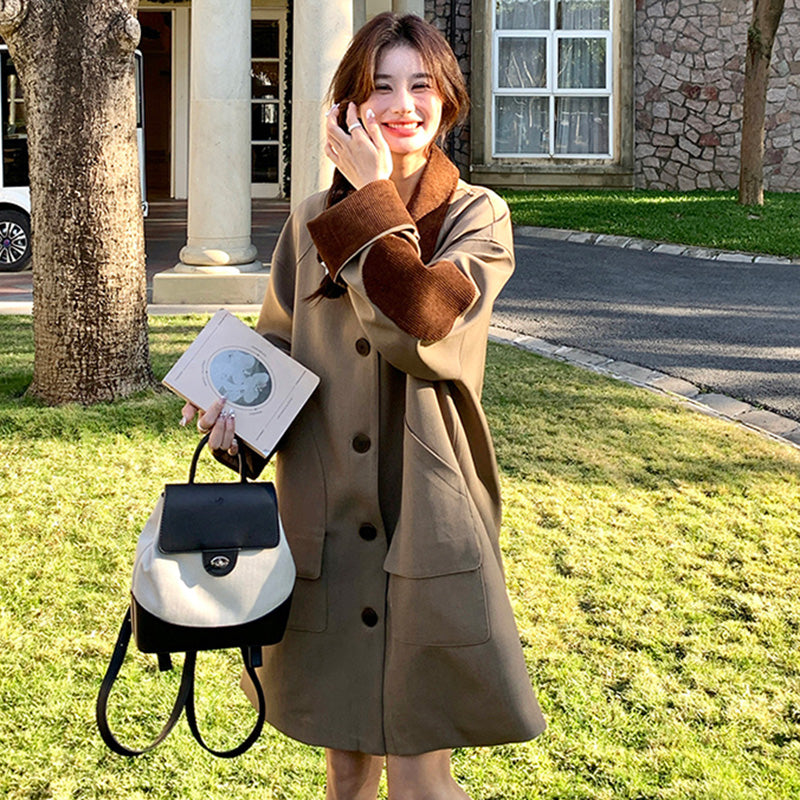 オーバーサイズバイカラーミディ丈トレンチコート