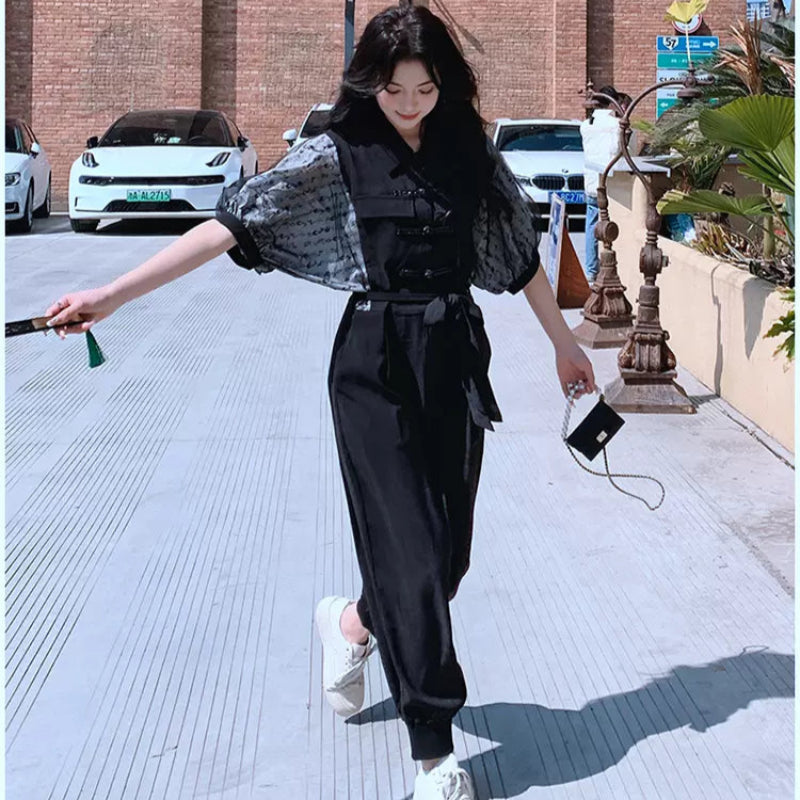 レーズスリーブデザインジャンプスーツ