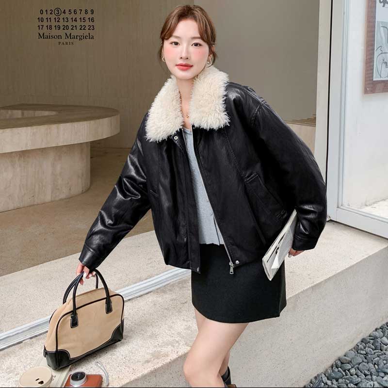 ボアカラーレザージャケット(2colors)