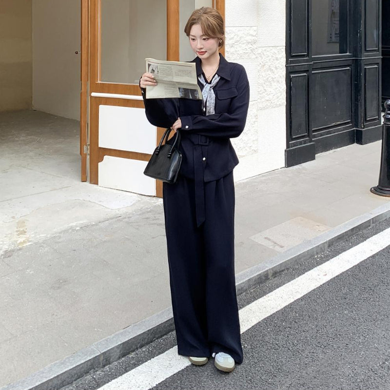 ウエストベルトシャツ×ワイドパンツセットアップ(2colors)