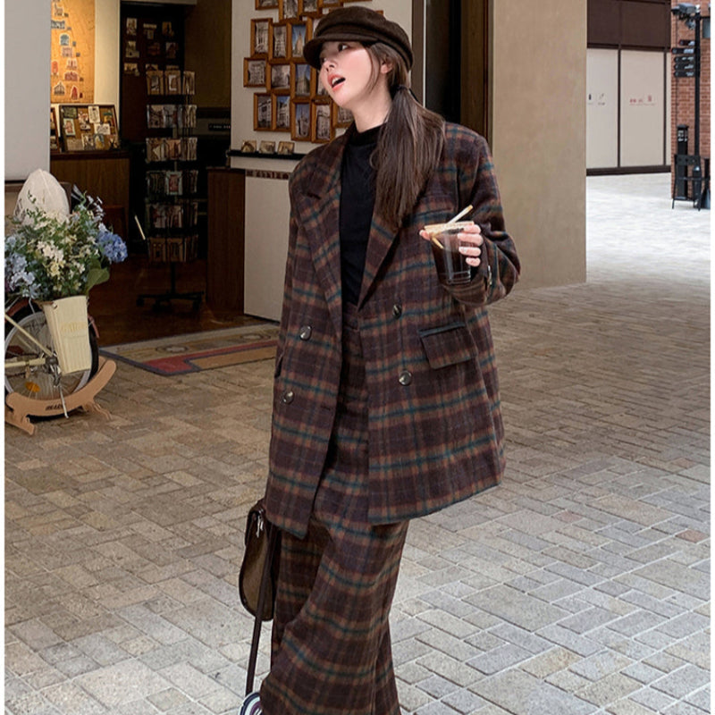 ウールチェックジャケット×ロングスカートセット