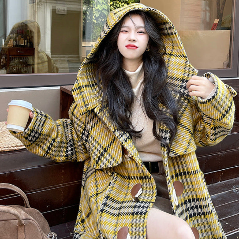 イエローチェックダッフルコート