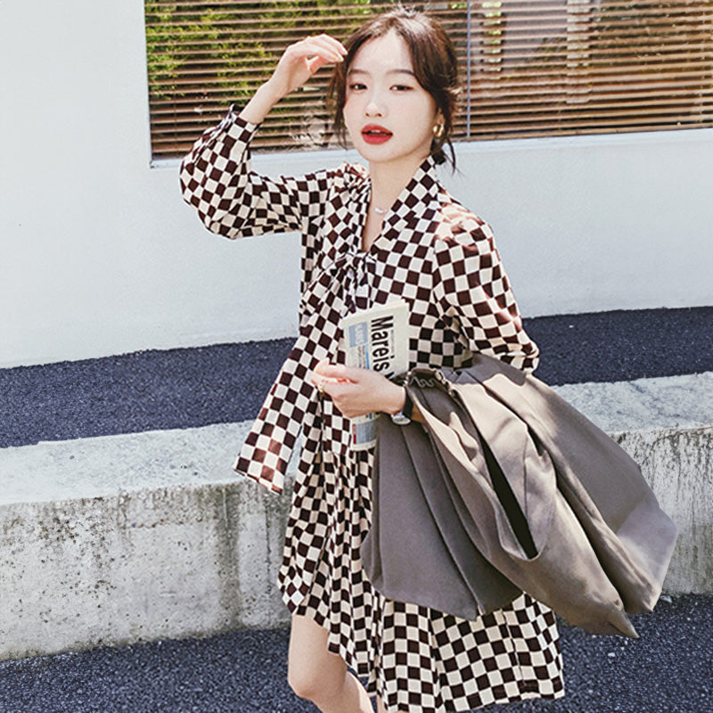 チェック柄ワンピース×ベストセット