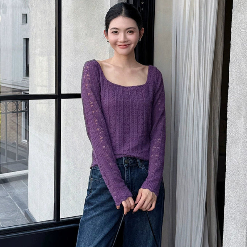 スクエアカラーニットトップス(3colors)