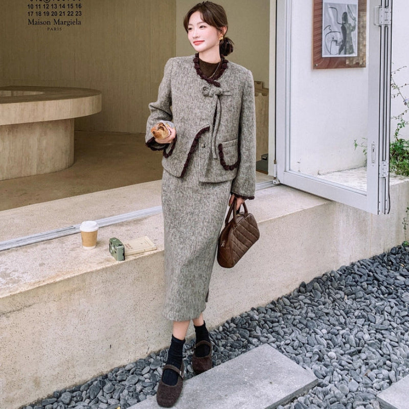 ミックスツイードジャケット×スカートスーツ