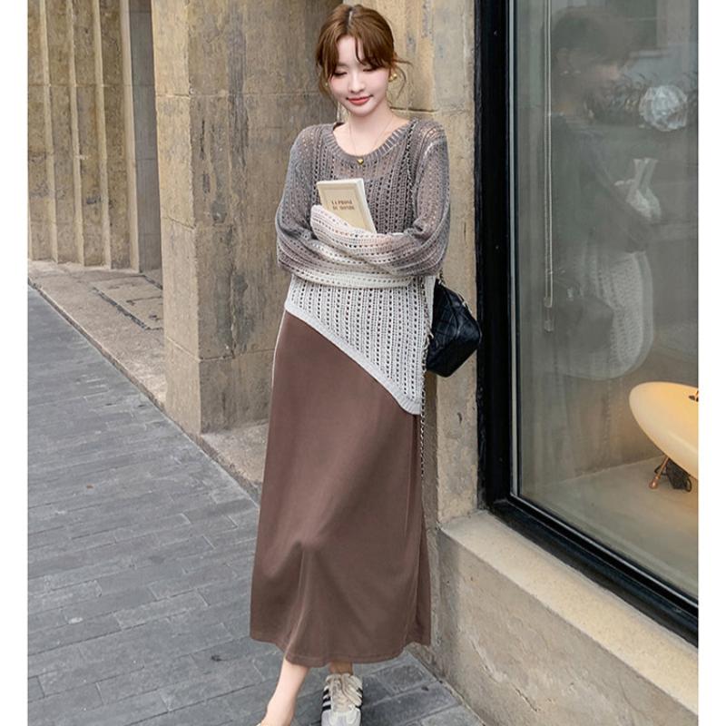 シースルーニット×キャミロングワンピース