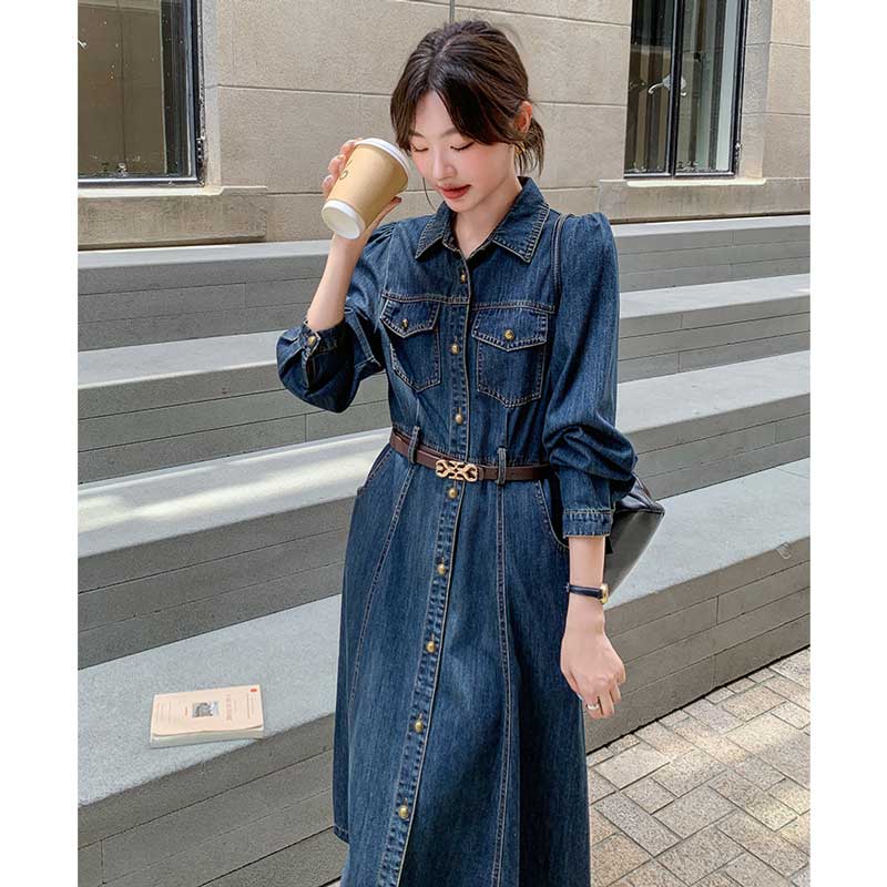 レトロ調デニムシャツワンピース