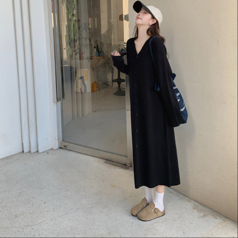 Vネックリラクシーロングニットワンピース(2colors)