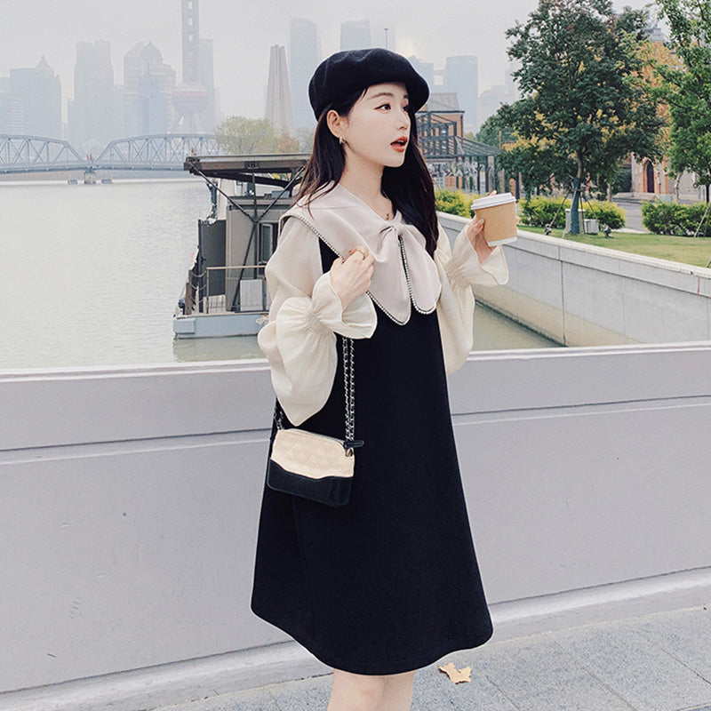 リボンディテールシアーパフスリーブワンピ