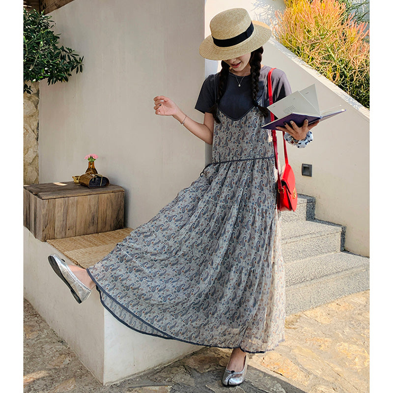 フレンチレトロ花柄ツーピースワンピース