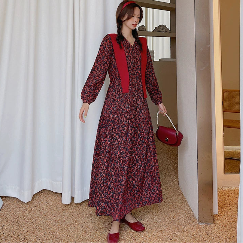 ショール付きスモールフラワーワンピース