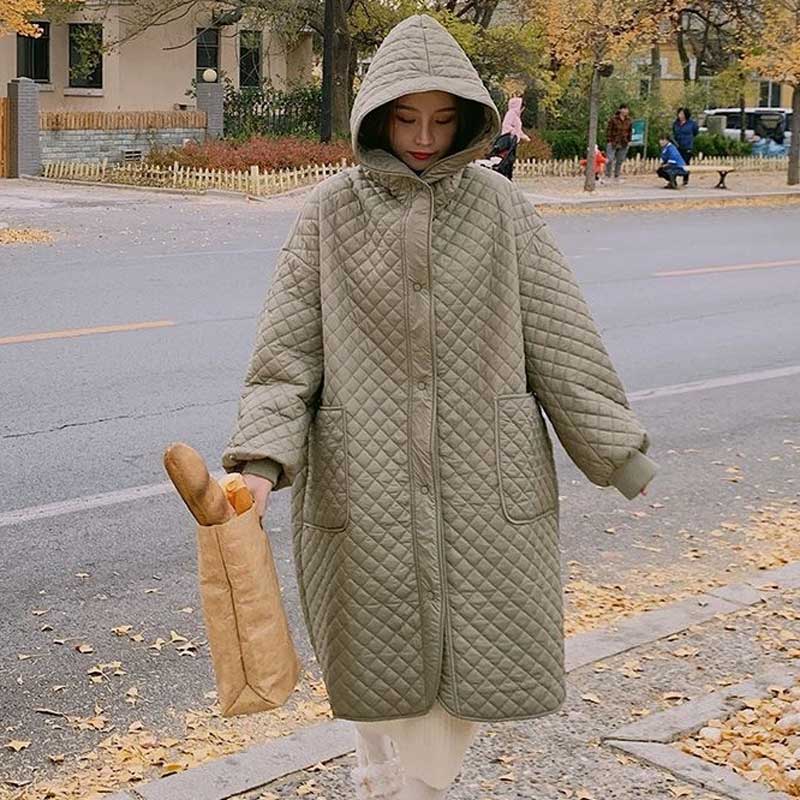 キルティングフーデットコート