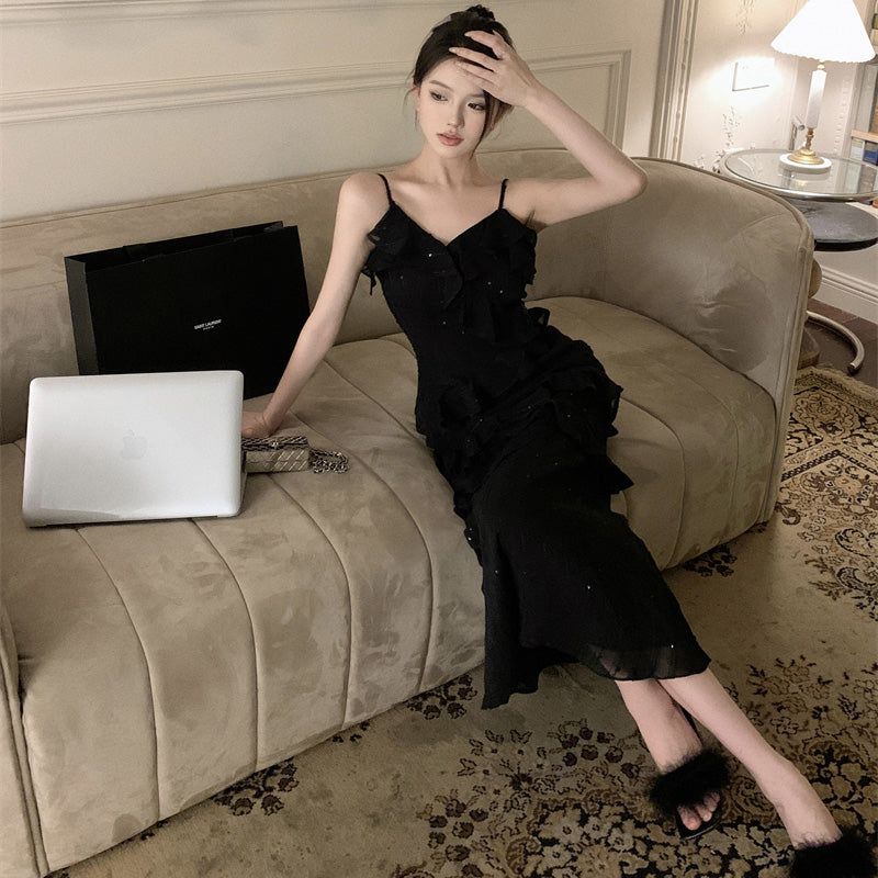 フレンチシック Vネックフリルキャミドレス