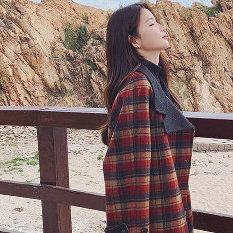 レトロチェックデザインチェスターコート