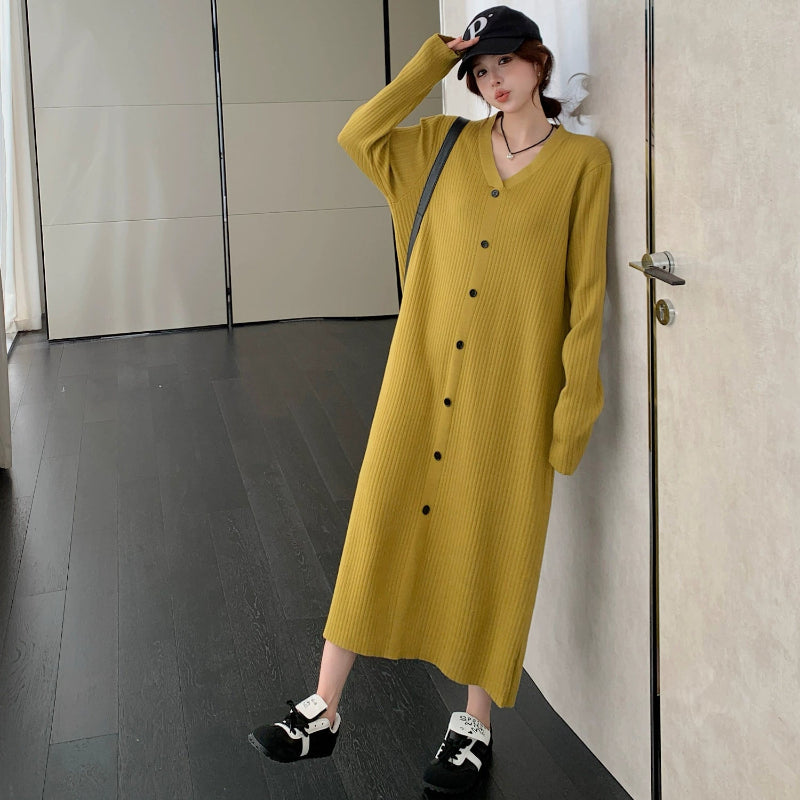 Vネックリラクシーロングニットワンピース(2colors)