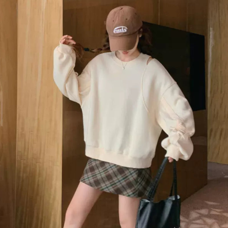 ショルダーカットパールスリーブスウェット