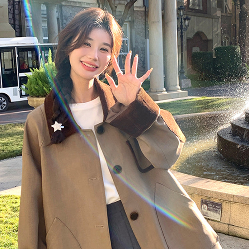 オーバーサイズバイカラーミディ丈トレンチコート