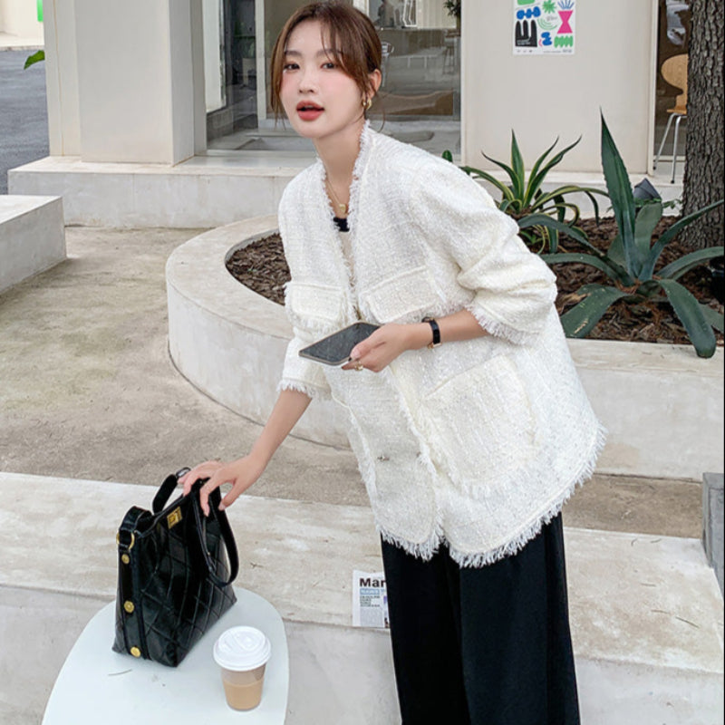 フリンジツイードホワイトジャケット