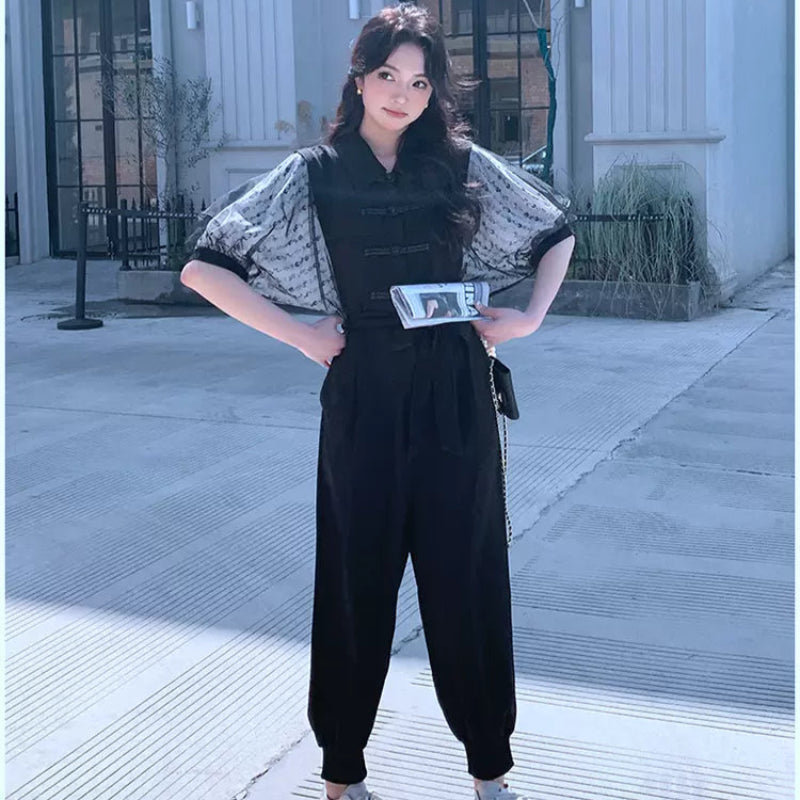 レーズスリーブデザインジャンプスーツ