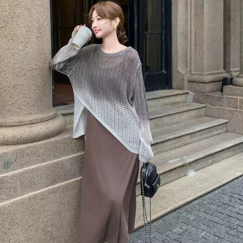 シースルーニット×キャミロングワンピース