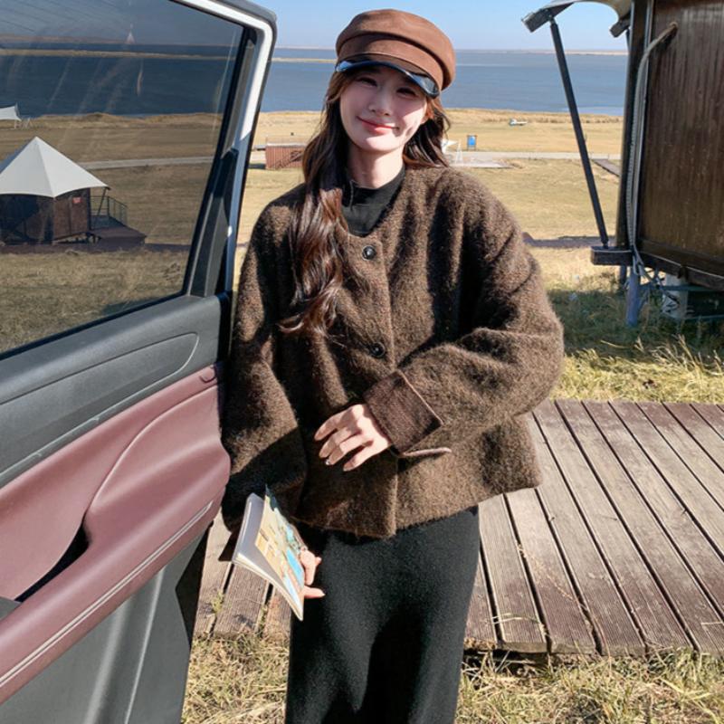 ノーカラーウールショートコート